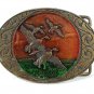 Vintage 1970's Mallard Ducks In Flight Enameled Belt Buckle 111016