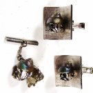 Very Odd 1960's - 70's Snail Oriental Face Silvertone Cufflinks Tie Tac by Swank