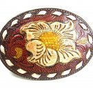 Vintage Desert Rose Flower Leather Belt Buckle By TONY LAMA USA 41117