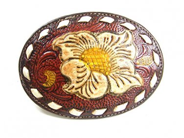Vintage Desert Rose Flower Leather Belt Buckle By TONY LAMA USA 41117