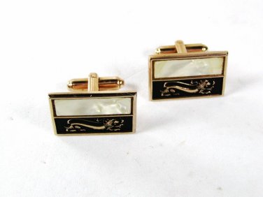 1950's-60s Silver Tone Black Gold Tone Lion Cufflinks Unbranded 6816