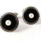 Vintage Silver & Black & Cultured Pearl Cufflinks 91016