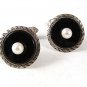 Vintage Silver & Black & Cultured Pearl Cufflinks 91016