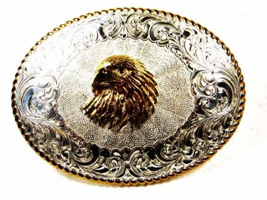 Western Silver Tone Gold Tone American Eagle Belt Buckle by CRUMRINE 121415