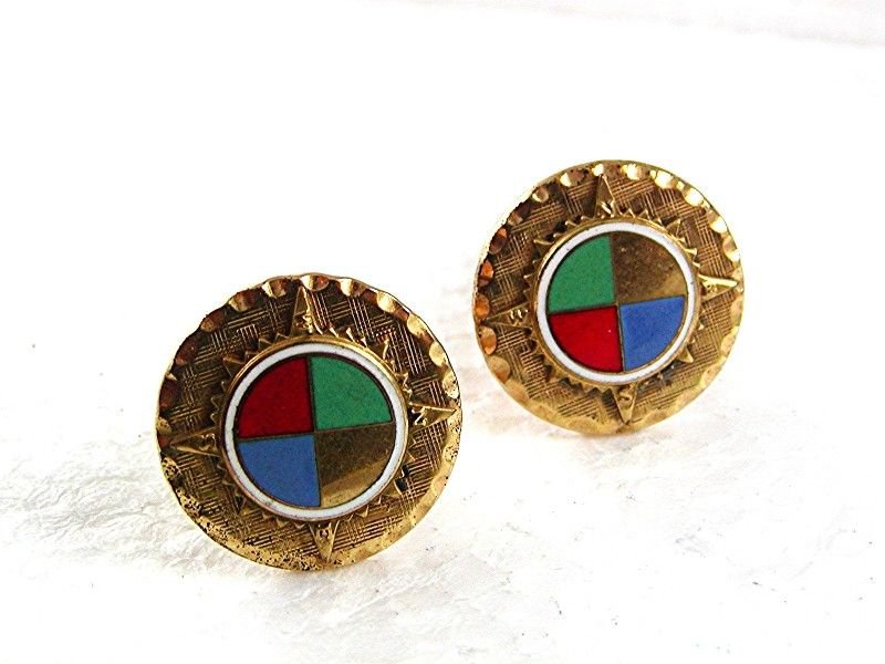 Antique Victorian 18ct Yellow Gold and Red Champlevé Enamel Cufflinks For Sale at