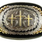 Cowboy Western 3 Crosses Christain Buckle By SILVER STRIKE 52517