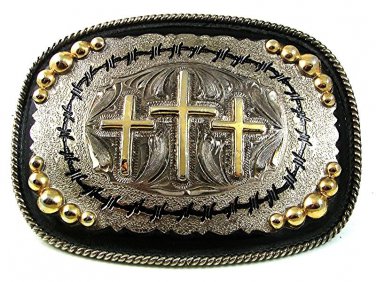 Cowboy Western 3 Crosses Christain Buckle By SILVER STRIKE 52517