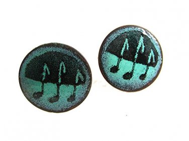 Mid Century Modern 1950's Enameled Copper Musical Notes Cufflinks 73017