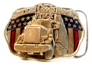 1986 America's Goods Move By Truck Belt Buckle Made in U.S.A.