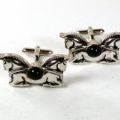 Vintage Unusual Silver Tone & Black Unicorns Cufflinks By SWANK 81016