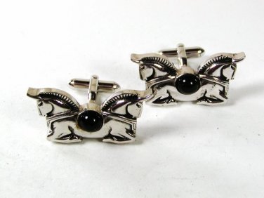 Vintage Unusual Silver Tone & Black Unicorns Cufflinks By SWANK 81016