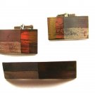 Mexican D.F. Sterling Silver 3 Tone Cufflinks & Tie Clasp by R.B.Z. 12815