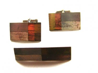 Mexican D.F. Sterling Silver 3 Tone Cufflinks & Tie Clasp by R.B.Z. 12815