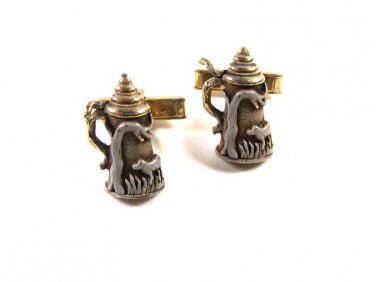Silver Tone & Blue Gray Light Blue Dog Beer Stein Cufflinks by SWANK 12215