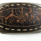 Vintage Silvertone Stitched Leather Belt Buckle 12317