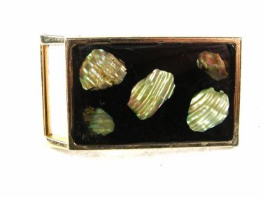 Vintage Small Goldtone Black Abalone Belt Buckle Unbranded 3416