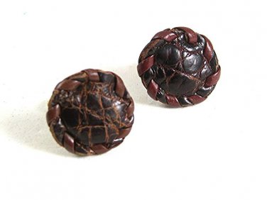 Vintage Goldtone & Brown Leather Cufflinks By ANSON 9317