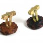 Vintage Goldtone & Brown Leather Cufflinks By ANSON 9317