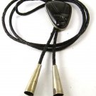 Huecho En Mexico Alpaca Silver Black Bolo Turquoise with Leather Cord 101316
