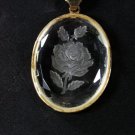 Vintage Goldtone Intaligo Clear Cut Glass Rose Pendant 24" Chain Unbranded