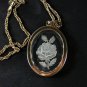 Vintage Goldtone Intaligo Clear Cut Glass Rose Pendant 24" Chain Unbranded