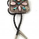 Native American Sterling Silver Turquoise Mother Pearl Bolo Leather Cord 52617