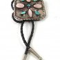 Native American Sterling Silver Turquoise Mother Pearl Bolo Leather Cord 52617