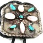 Native American Sterling Silver Turquoise Mother Pearl Bolo Leather Cord 52617