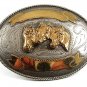 Vintage Cowboy Western Mexican Alpaca Brass 3 Horse Heads Belt Buckle 101117