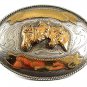 Vintage Cowboy Western Mexican Alpaca Brass 3 Horse Heads Belt Buckle 101117