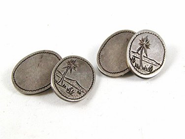 Edwardian / Deco Sterling Silver Oasis Palm Tree Cufflinks 91216