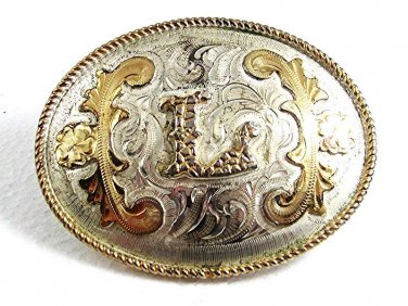 Vintage Cowboy Western Mexican Alpaca Silver Initial L Belt Buckle 72517