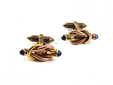 Vintage Goldtone Copper Blue Cufflinks Pat N.1950711 10217
