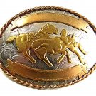 Vintage Cowboy Western Horse Bull Dogging German Silver Belt Buckle 41117