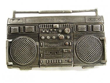 HUGE 5" x 2 3/4" Vintage Silvertone BOOM BOX Signed Belt Buckle 3717