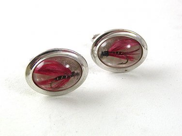 1960's Silvertone Fishing Fly Cufflinks By HICKOK USA 61417