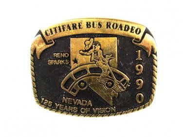 1990 Citifare Bus Rodeo Reno NV Brass Belt Buckle By ANACORTES 72816