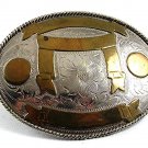 Vintage Cowboy Western Mexican Alpaca Brass Belt Buckle 101117