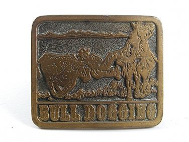 1976 Western Cowboy Rodeo BULL DOGGING Belt Buckle By DEZY 10217