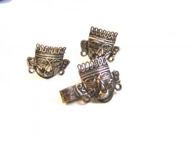 Signed JNN  Mexican Sterling Silver Aztec Head Cufflinks & Tie Clasp