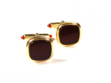 Art Deco Gold Tone & Red Cufflinks by KREMENTZ PATENTED 111315