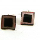 Vintage Silvertone & Black Square Cufflinks 81917