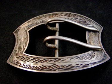 Vintage Victorian Signed Art Nouveau Sterling Silver Belt Buckle