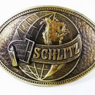 Vintage SCHLITZ Beer World Globe Brass Belt Buckle 8916