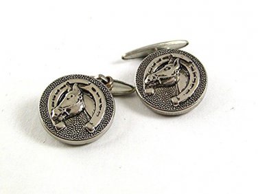 Vintage Silvertone Horse Head & Horse Shoe Button Cufflinks 91317