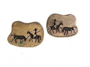 Vintage Mexican Sterling Silver Bull Fighter Horse Cufflinks By DANNY's 4417