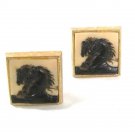 Vintage Gold Tone & Cameo 2 Black Horses Cufflinks By @ I S MM 64316