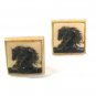Vintage Gold Tone & Cameo 2 Black Horses Cufflinks By @ I S MM 64316