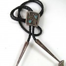 Vintage Native American Coin Silver Turquoise Bear Claws Bolo Leather Cord 52617