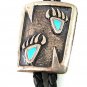 Vintage Native American Coin Silver Turquoise Bear Claws Bolo Leather Cord 52617